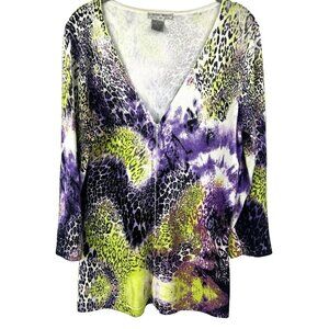 Alberto‎ Makali Women's Cardigan L Sweater Zippered Animal Stretch Purple Green